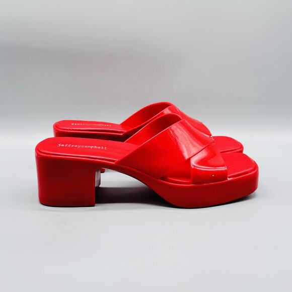 Jeffrey Campbell Sandals Womens 10 Red Platform Bubblegum Slide Block Heel - Picture 1 of 9